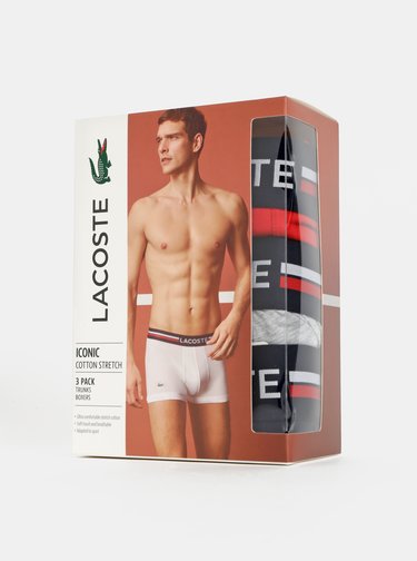 Sada tří boxerek v červené, modré a šedé barvě Lacoste