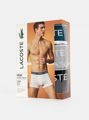 Sada tří boxerek v černé, šedé a bílé barvě Lacoste