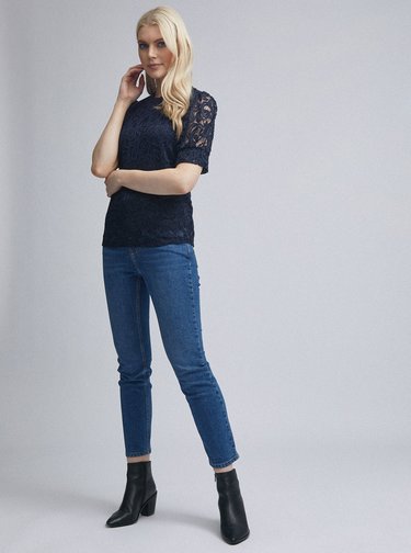 Tmavě modrá krajková halenka Dorothy Perkins
