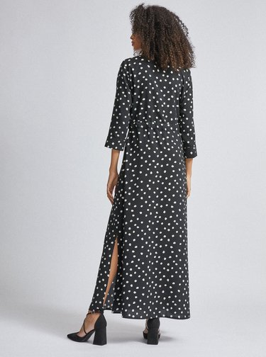Čierne bodkované košeľové maxi šaty Dorothy Perkins