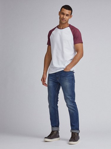 Vínovo-bílé basic tričko Burton Menswear London
