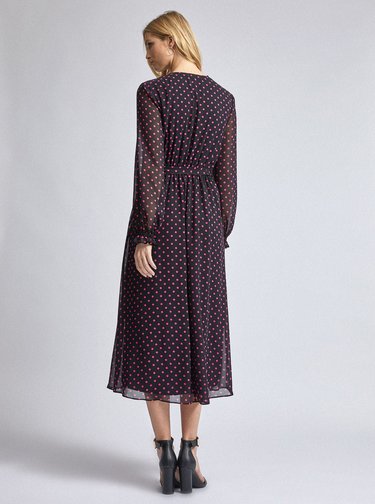 Černé puntíkované midišaty Dorothy Perkins Tall