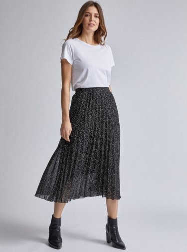 Čierna vzorovaná plisovaná midi sukňa Dorothy Perkins