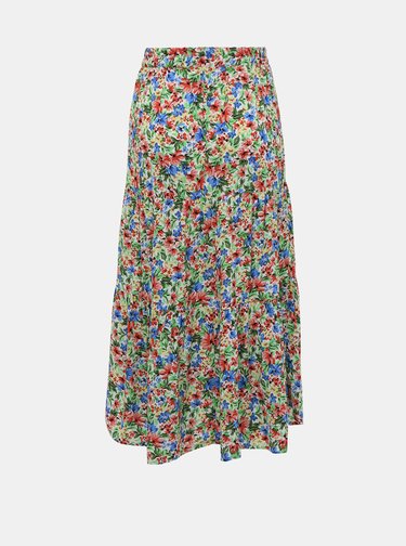 Zeleno-biela kvetovaná midi sukňa ONLY Floral