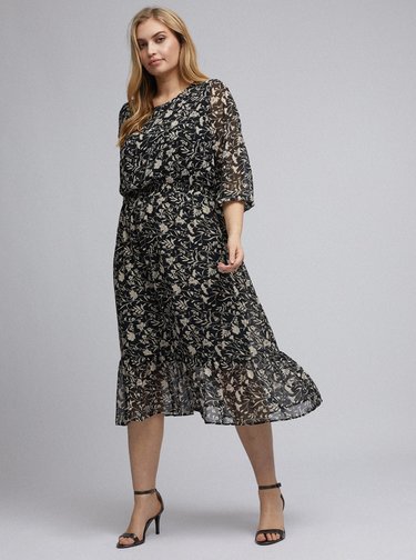 Čierne kvetované midišaty Dorothy Perkins Curve