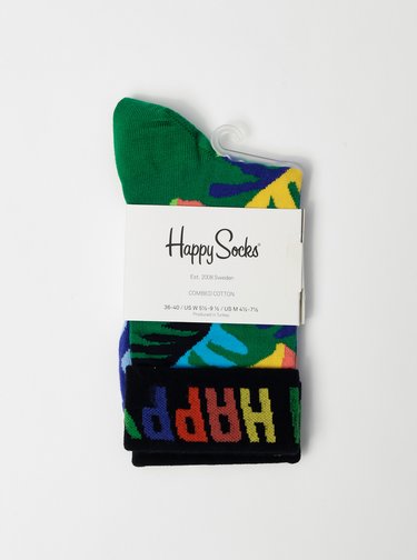Modro-zelené dámské vzorované ponožky Happy Socks Big Leaf