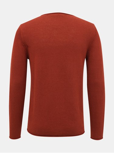 Cihlový lněný basic svetr Jack & Jones Premium Blalinen