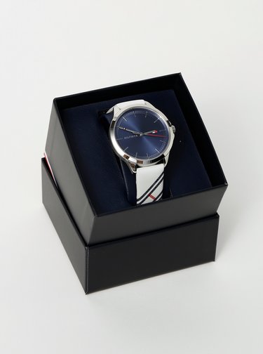 Dámské hodinky s bílým koženým páskem Tommy Hilfiger
