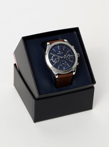 Pánské hodinky s hnědým koženým páskem Tommy Hilfiger