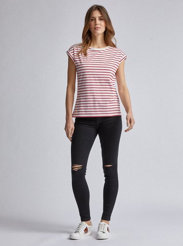 Červené pruhované basic tričko Dorothy Perkins