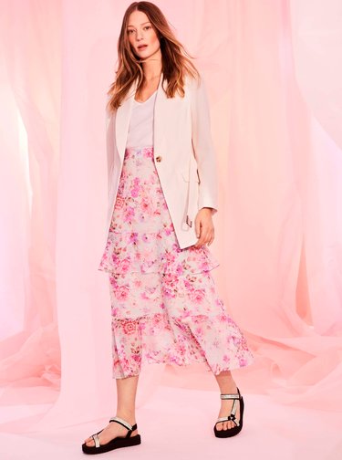 Světle růžová květovaná midi sukně Dorothy Perkins