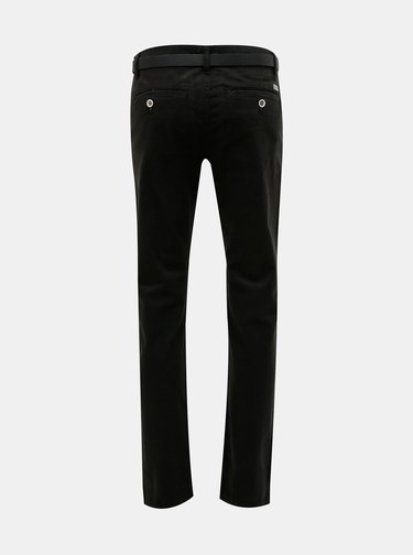 Černé slim fit chino kalhoty s páskem Lindbergh
