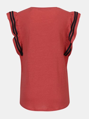 Tehlové ľanové tričko s volánmi a pruhmi v oblasti rukávov Scotch & Soda