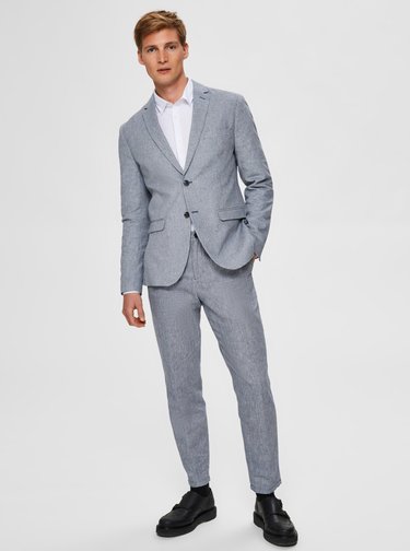 Světle modré slim fit kalhoty s příměsi lnu Selected Homme Will