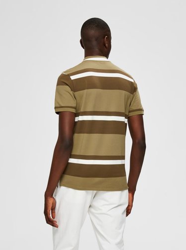 Khaki pruhované polo tričko Selected Homme Aro