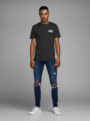 Čierne tričko s potlačou Jack & Jones Corp