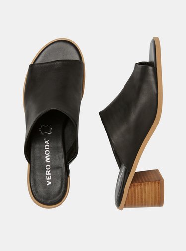 Černé kožené pantofle VERO MODA Jane