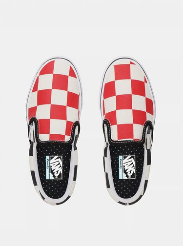Krémovo-červené dětské kostkované slip on VANS