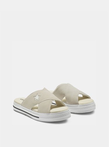 Béžové dámske semišové šľapky na platforme Converse One Star