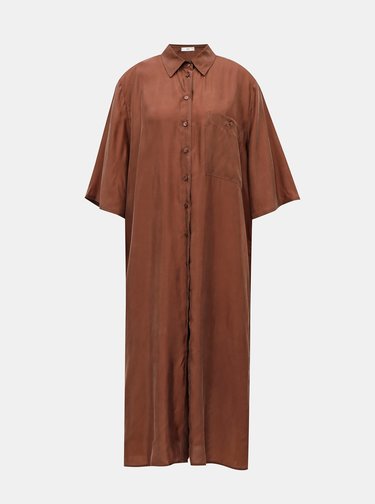 Hnědé košilové midišaty Mango Sisko