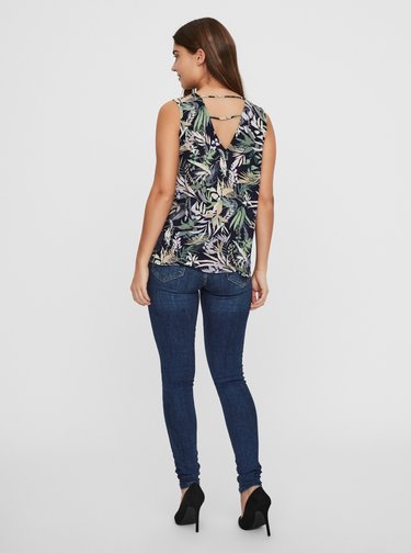 Tmavomodrý vzorovaný top VERO MODA Phoebe