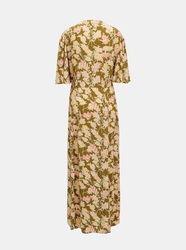 Khaki květované maxi šaty Pieces Polly