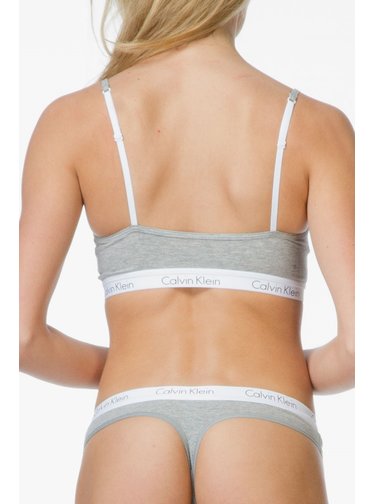 Calvin Klein šedá tanga s bílou gumou Thong Strings