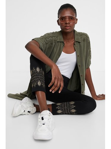Desigual černé legíny Legging Exotic s vysokým pasem