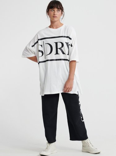 Bílé dámské oversize tričko s potiskem Superdry