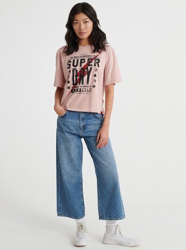 Světle růžové dámské tričko s potiskem Superdry