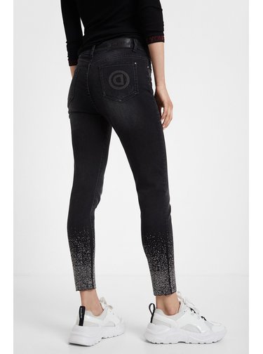 Desigual černé džíny Denim Nola s kamínky