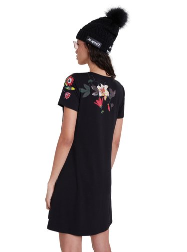 Desigual černé šaty Vest Caroline s barevným potiskem