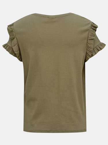 Khaki tričko s volány Jacqueline de Yong Fappa