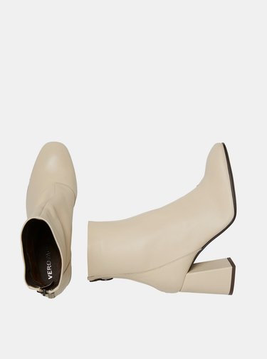 Béžové kožené členkové topánky VERO MODA Cilla