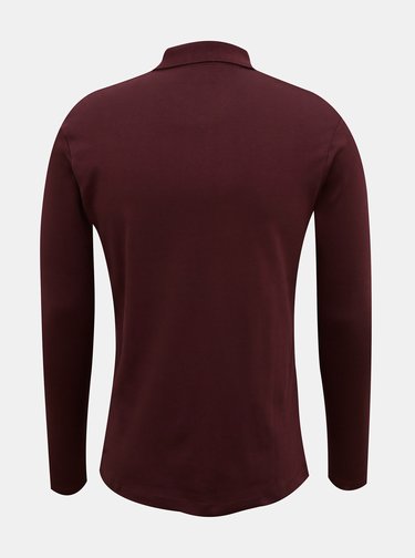 Vínové polo tričko s dlouhým rukávem Selected Homme Paris
