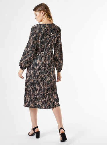 Černé vzorované šaty s rozparkem Dorothy Perkins