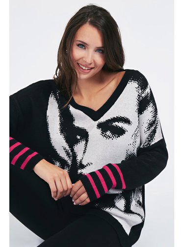 Guess černý svetr Jacquard V Neck Sweater