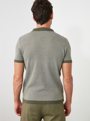 Khaki pánské polo tričko Trendyol