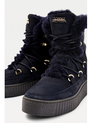 Tommy Hilfiger modré zimní boty Tommy Warm Lined Lace Up Bootie Desert Sky