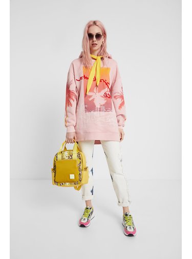 Desigual růžovo-žlutá oversize dámská mikina Sweat Tropical Barceloneta