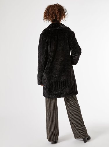 Černý zimní kabát z umělého kožíšku Dorothy Perkins Tall