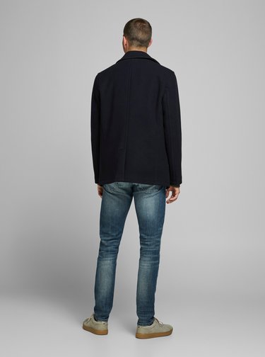 Tmavě modrý vlněný krátký kabát Jack & Jones