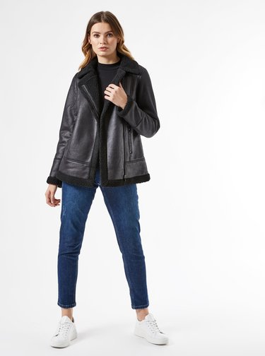 Černá zimní bunda s umělým kožíškem Dorothy Perkins