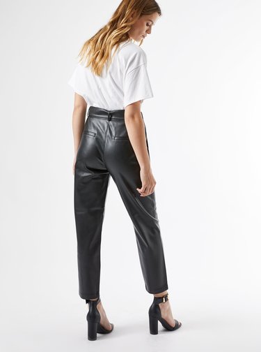 Černé zkrácené koženkové kalhoty Dorothy Perkins