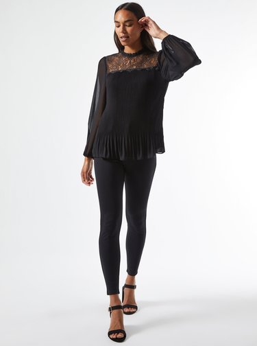 Čierna plisovaná blúzka s krajkou Dorothy Perkins
