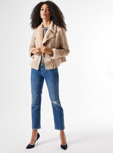 Béžový zimní křivák v semišové úpravě Dorothy Perkins