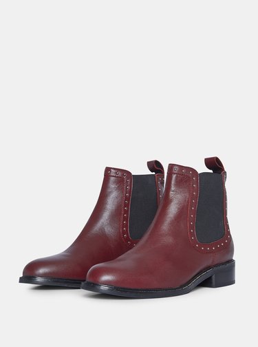 Vínové kožené chelsea boty Dorothy Perkins