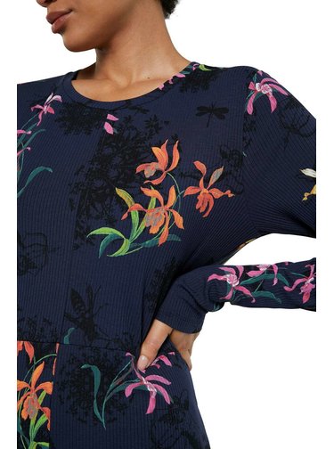 Desigual modré šaty Vest Koko s farebnými motívmi