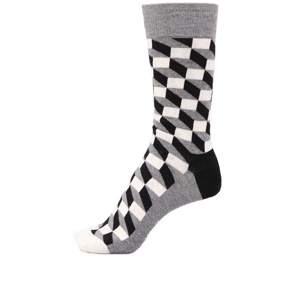 Șosete bărbătești cu model „iluzie optică” în culorile negru, gri și alb de la Happy Socks