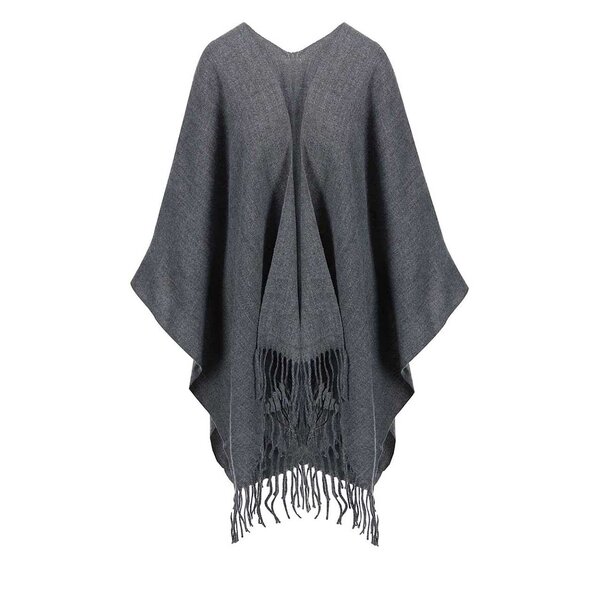 Poncho gri inchis cu franjuri Pieces Raelyn